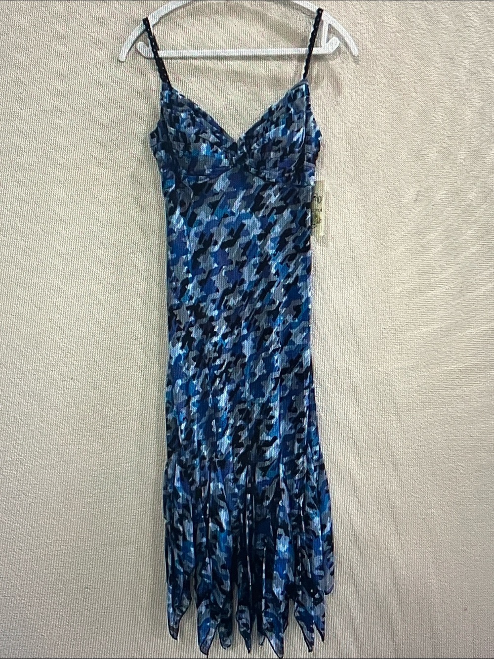 Signature by Sangria Blue Multi-Print Spaghetti Strap Midi Dress